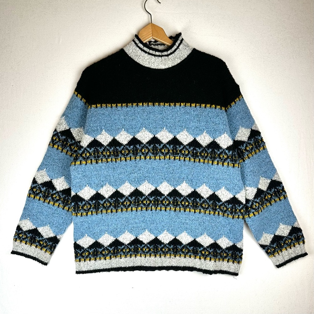 Stripe Geometric‎ Wool Blend  Pullover Sweater Made in Italy Grandpa